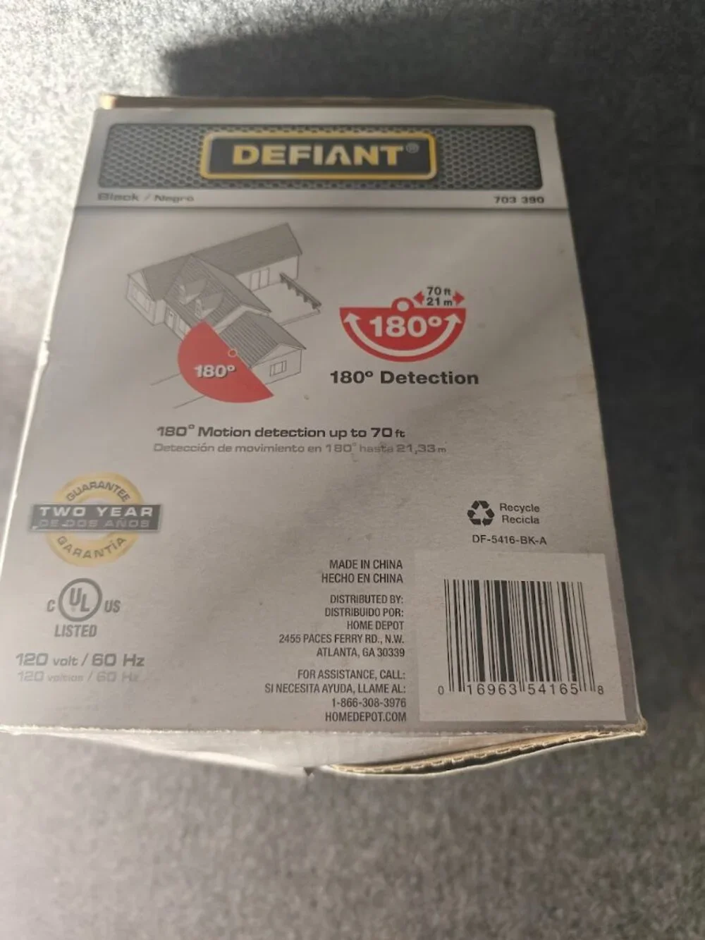 Defiant Motion Security Light NEW Open Box Complete 180° Black DualBrite